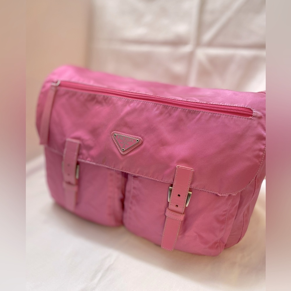 Prada Double pocket Messenger Bag, in Begonia color